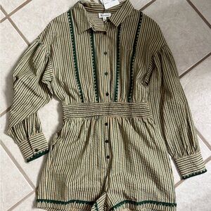 Super Cute boutique Striped Green and Tan Jumpsuit